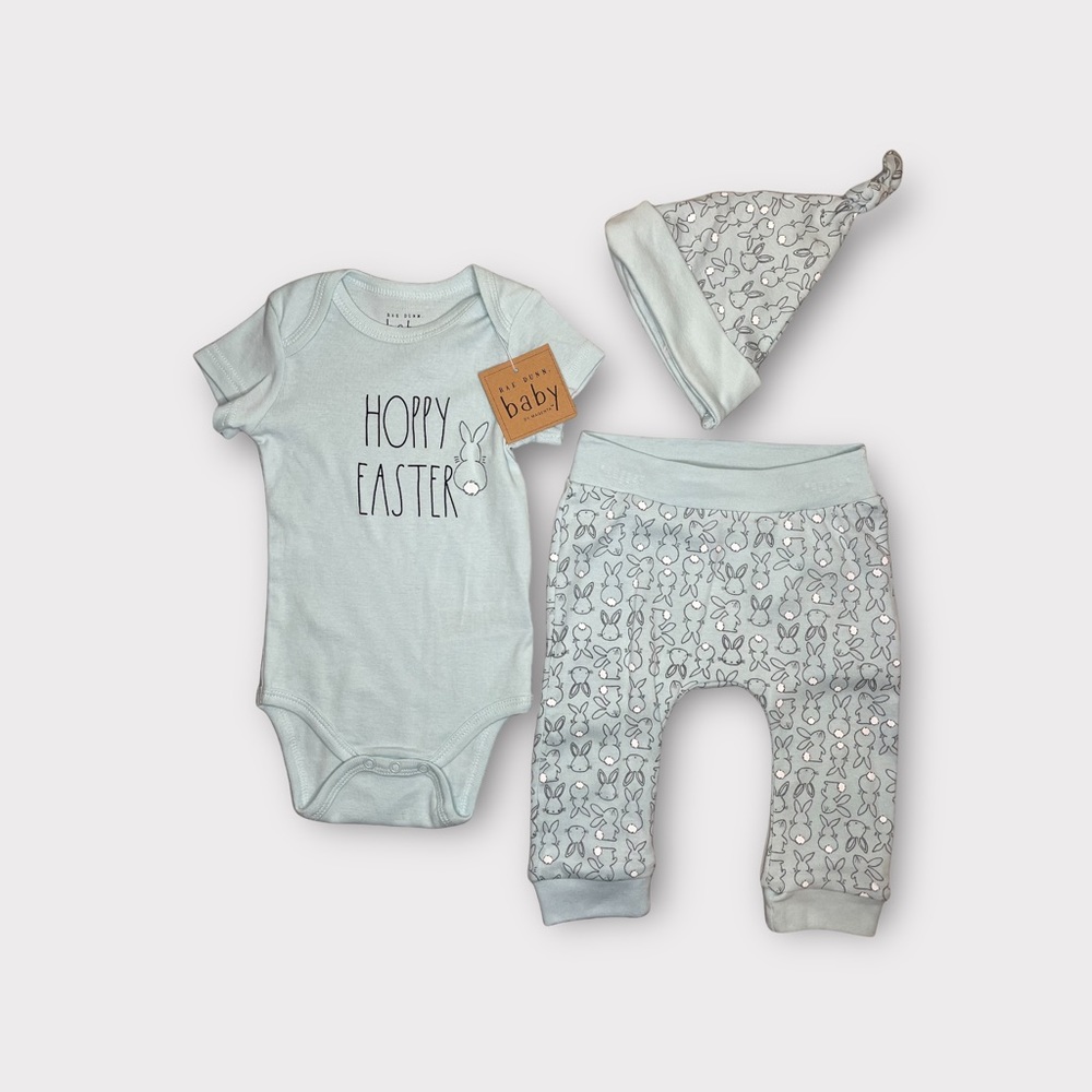 Rae Dunn “Hoppy Easter” Bunny Pattern 3 Piece Outfit